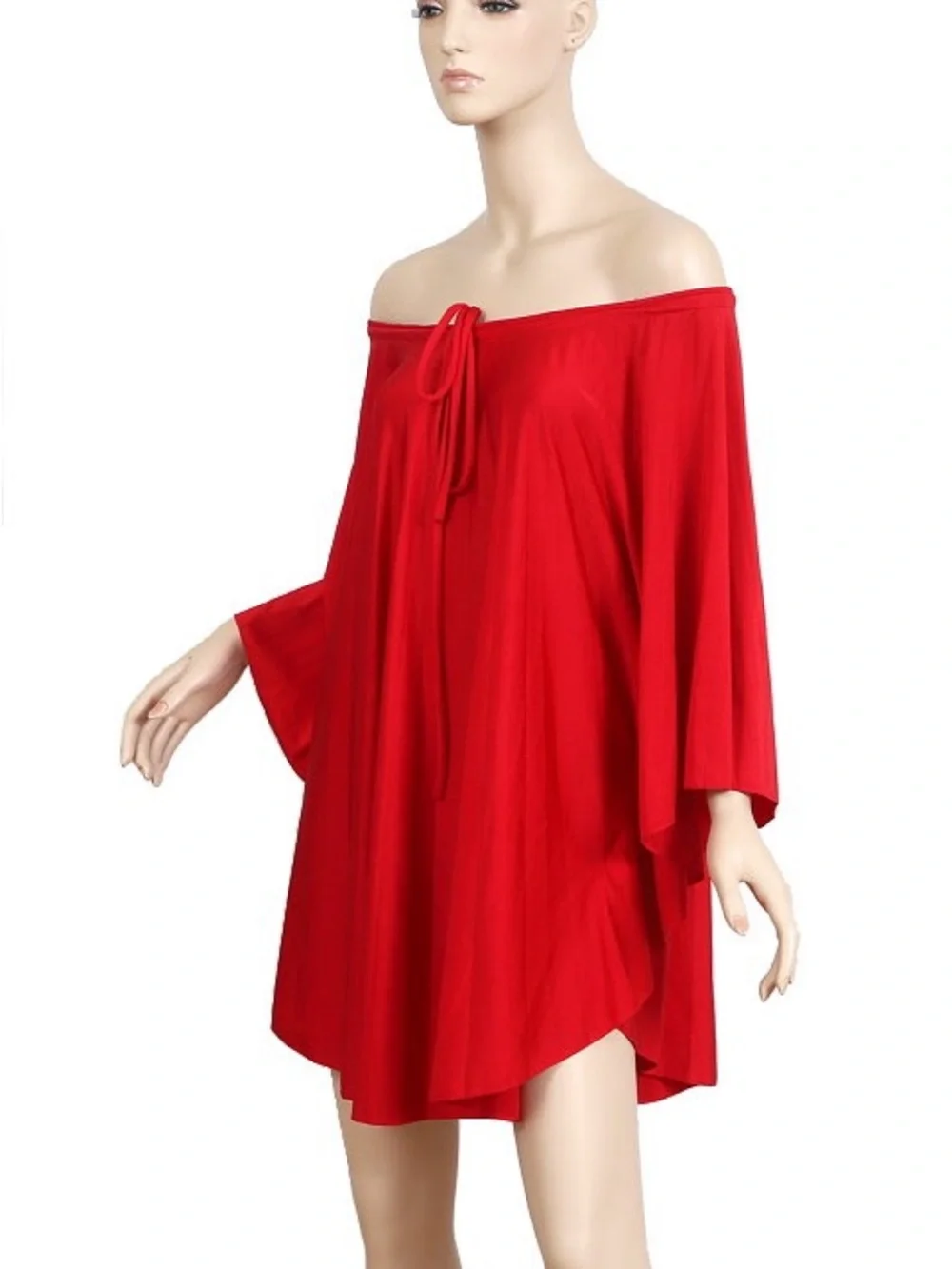 Balenciaga Off-Shoulder Red Swim Cover-Up Tunic with Tie Mini Dress 40/8